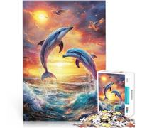 jigsaw 1000 pieces for teenagers Dolphins Jumping Rainbow Sunset Staycation Kill time 26x38cm Secret Santa Gifts for Age 14