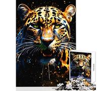 Jigsaw 1000 Pieces for Teenagers Dramatic Leopard Portrait with Golden Accents Relax Games Birthday Present Home Decoration Toys Unique Birthday And Xmas Gifts (38X52CM)