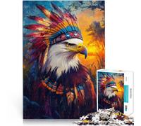 jigsaw 1000 pieces for teenagers Eagle wearing Indian headdress Family Game Stress Reliever Difficult Challenge 50x75cm great gift for Age 14+