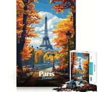 Jigsaw 1000 Pieces for Teenagers Eiffel Tower Autumn View Precise Cut Art Smart Brain Toy Relax Play Time Birthday Activity (38x52cm)