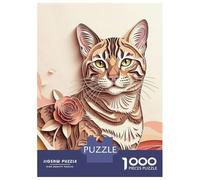 Jigsaw 1000 Pieces for Teenagers Elegant Papercut Cat with Rose Jigsaws for Adults Brain Teaser Game Pattern Assembly Birthday And Unique Gifts 52x38cm/1000pcs