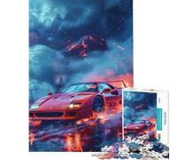 Jigsaw 1000 Pieces for Teenagers Ferrari F Red Lava Glow Toys Educational Games Impossible Game Difficult Challenge Birthday Gifts (Size 38x52cm)