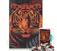 Jigsaw 1000 Pieces for Teenagers Fierce Tiger Vector Portrait with Jungle Backdrop, Educational Game, Fun at Home Activities, Enhance Love between Couples 50x75cm