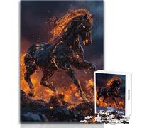 Jigsaw 1000 Pieces for Teenagers Fiery Horse Galloping Through Dark Landscape Hand Speed Race Brain Teaser Game Great Gift for Games (size 50x75cm)