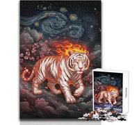 Jigsaw 1000 Pieces for Teenagers Fiery Tiger Under Starry Night Tough Challenge Educational Game Gifts for Women Men (size 38x52cm)