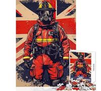 Jigsaw 1000 Pieces for Teenagers Firefighter with Union Jack Relax Games Difficult Challenge Anti-Stress Toys with Fully Interlocking Randomly Shaped Pieces (38x52cm)