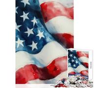 Jigsaw 1000 Pieces for Teenagers Flowing American Flag Watercolor Relax Games Difficult Challenge Anti-Stress Toys with Fully Interlocking Randomly Shaped Pieces (38x26cm)