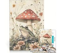 Jigsaw 1000 Pieces for Teenagers Frog And Mushroom Watercolor Illustration, Practical Game, Staycation Kill Time, Unique Gifts for Birthday And Christmas 38x26cm