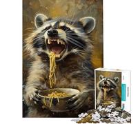 Jigsaw 1000 Pieces for Teenagers Funny Raccoon Eating Food Fun Activities at Home Pattern Assembly Educational Game for 14+ Puzzle Game Offered (38x52cm)