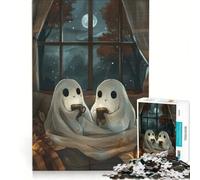 Jigsaw 1000 Pieces for Teenagers Ghosts Cozy Halloween Night, Practical Game, Staycation Kill Time, Unique Gifts for Birthday And Christmas 38x26cm
