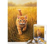 Jigsaw 1000 Pieces for Teenagers Ginger Kitten in Golden Field Painting Relax Games Difficult Challenge Anti-Stress Toys with Fully Interlocking Randomly Shaped Pieces (50x75cm)