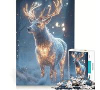 Jigsaw 1000 Pieces for Teenagers Glowing Deer in Winter Forest, Relaxing Games, Difficult Challenge, Artists' Collection, Fine Arts (38x26cm)
