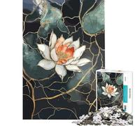 Jigsaw 1000 Pieces for Teenagers Gold Leaf Lotus Flower Educational Game Learning Educational Toys Art Work Gifts Precision Cutting (Size 50x75cm)