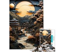 Jigsaw 1000 Pieces for Teenagers Golden Japanese Eclipse Challenging To Complete Hand Speed Race Relaxing Games for Ages 14 And over (38x52cm)