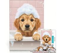 Jigsaw 1000 Pieces for Teenagers Golden Retriever Puppy in Bubble Bath, Relaxing Games, Difficult Challenge, Artists' Collection, Fine Arts (38x26cm)