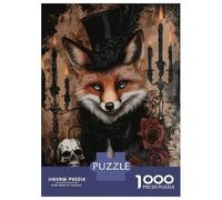 Jigsaw 1000 Pieces for Teenagers Gothic Fox in Top Hat with Roses And Skulls Jigsaws for Adults Relax Games Birthday Present Unique Gifts for Birthday And Christmas 52x38cm/1000pcs