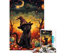 Jigsaw 1000 Pieces for Teenagers Halloween Witch Cat Challenging To Complete Perfect Decoration Anti-Stress Toys for And from 14 Years And over (38X26CM)