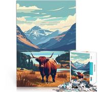 jigsaw 1000 pieces for teenagers Highland Cow by Lake Handgeschwindigkeitswettbewerb Künstlersammlung, Bildende Kunst75x50cm