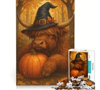 Jigsaw 1000 Pieces for Teenagers Highland Cow Witch with Pumpkin Educational Game Fun at Home Activities Enhance Love between Couples 38x26cm