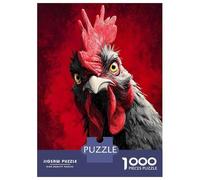 Jigsaw 1000 Pieces for Teenagers Intense Rooster Portrait on Red Background Jigsaws for Adults Relax Games Birthday Present Unique Gifts for Birthday And Christmas 52x38cm/1000pcs