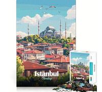 Jigsaw 1000 Pieces for Teenagers Istanbul, Turkey Cityscape Illustration Exact Edge Art Smart Mind Activity Cozy Time Game Birthday Art Gift (38x26cm)