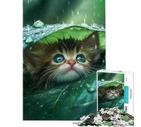 Jigsaw 1000 Pieces for Teenagers Kitten Sheltering Under Leaf Educational Challenge Wall Decoration Relaxing Games for And from 14 Years And over (38x26cm)