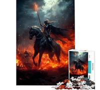 Jigsaw 1000 Pieces for Teenagers Knight on Fire Educational Challenge Wall Decoration Relaxing Games for And from 14 Years And over (38x26cm)