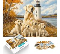 jigsaw 1000 pieces for teenagers Labrador Family by the Lighthouse Lustige Spiele mit passendem Poster und Quizblatt75x50cm