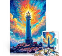 jigsaw 1000 pieces for teenagers Lighthouse Sunset Watercolor Art Family Activity Wall Decoration Unique Birthday and Xmas Gifts 26x38cm