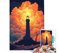 Jigsaw 1000 Pieces for Teenagers Lighthouse Under Sunset Clouds Help The Brain Exercise Wall Art Home Decoration Toys Suitable for People Aged 14 And Above (38x52cm)