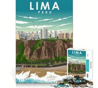 Jigsaw 1000 Pieces for Teenagers Lima Peru Travel Poster Exact Edge Art Smart Mind Activity Cozy Time Game Birthday Art Gift (38x26cm)