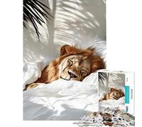 Jigsaw 1000 Pieces for Teenagers Lion Sleeping in Bed Educational Games Toy Intellectual Game Gifts For Birthdays Learning Educational (Size 75x50cm)