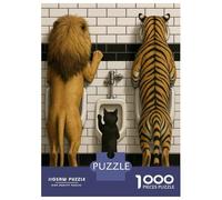 Jigsaw 1000 Pieces for Teenagers Lion, Tiger, And Cat at Toilet Jigsaw for Adults Hands-on Game Difficult Challenge Difficult And Challenge 52x38cm/1000pcs