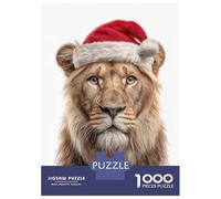 Jigsaw 1000 Pieces for Teenagers Lion Wearing Christmas Santa Hat Puzzles for Adults Hands-on Game Enhance Memory Birthday And Unique Gifts 52x38cm/1000pcs