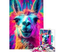 Jigsaw 1000 Pieces for Teenagers Llama Black Light UV Glow Educational Challenge Stress Reliever Educational Toy Suitable for Ages 14 And Up (38x52cm)