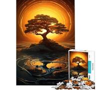 Jigsaw 1000 Pieces for Teenagers Lonely Tree in Golden Sky Learning Educational Toys Relaxing Games Birthday Present Birthday Gifts (Size 38x52cm)