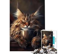 Jigsaw 1000 Pieces for Teenagers Maine Coon Coffee Cat Toys Educational Games Impossible Game Difficult Challenge Birthday Gifts (Size 75x50cm)