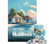 Jigsaw 1000 Pieces for Teenagers Maldives Beach Houses Help The Brain Exercise Wall Art Home Decoration Toys Suitable for People Aged 14 And Above (38x52cm)