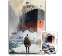 Jigsaw 1000 Pieces for Teenagers Man Facing Frozen Ship Unique Challenge Game Precision Cutting Educational Toy Size 50x75cm