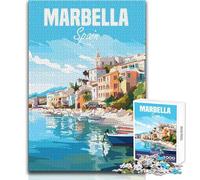 Jigsaw 1000 Pieces for Teenagers Marbella Spain Travel Post Unique Challenge Game Precision Cutting Educational Toy Size 38x52cm