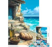 Jigsaw 1000 Pieces for Teenagers Mediterranean Feast by The Sea Educational Toy Gift Birthday Brain Teaser Game Decompressing Intellectual Size 38x52cm