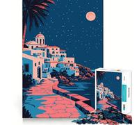 Jigsaw 1000 Pieces for Teenagers Mediterranean Night Minimalist Art Illustration Precise Cut Art Smart Brain Toy Relax Play Time Birthday Activity (38x52cm)