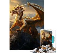 Jigsaw 1000 Pieces for Teenagers Mighty Dragon Made Of Gold Difficult And Challenge Pattern Assembly Impossible Game Suitable for People Aged 14 And Above (38x52cm)
