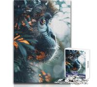 Jigsaw 1000 Pieces for Teenagers Monkey in Jungle Double Exposition Relaxing Gentle Leisure Pursuit Fine Smooth Cut Craft Toy Size 38x26cm