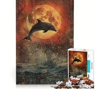 Jigsaw 1000 Pieces for Teenagers Moonlit Dolphin Leap DIY Toys Enhance Memory with Fully Interlocking Randomly Shaped Pieces 38x26cm