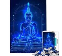 Jigsaw 1000 Pieces for Teenagers Neon Blue Thailand Buddah Challenging To Complete Perfect Decoration AntiStress Toys for And from 14 Years And over (38X52cm)