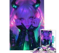 Jigsaw 1000 Pieces for Teenagers Neon Horned Devil Girl Challenging To Complete Perfect Decoration AntiStress Toys for And from 14 Years And over (38X52cm)