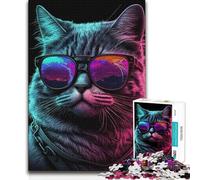 Jigsaw 1000 Pieces for Teenagers Neon Nights Cat Learning Educational Relaxing Games for Age 14+ Game (size 38x26cm)