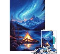Jigsaw 1000 Pieces for Teenagers Nightfire Under The Northern Lights Educational Challenge Stress Reliever Educational Toy Suitable for Ages 14 And Up (38x52cm)