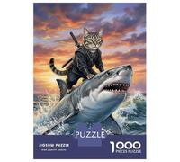 Jigsaw 1000 Pieces for Teenagers Ninja Cat Riding Shark Jigsaw for Adults Hands-on Game Difficult Challenge Difficult And Challenge 52x38cm/1000pcs